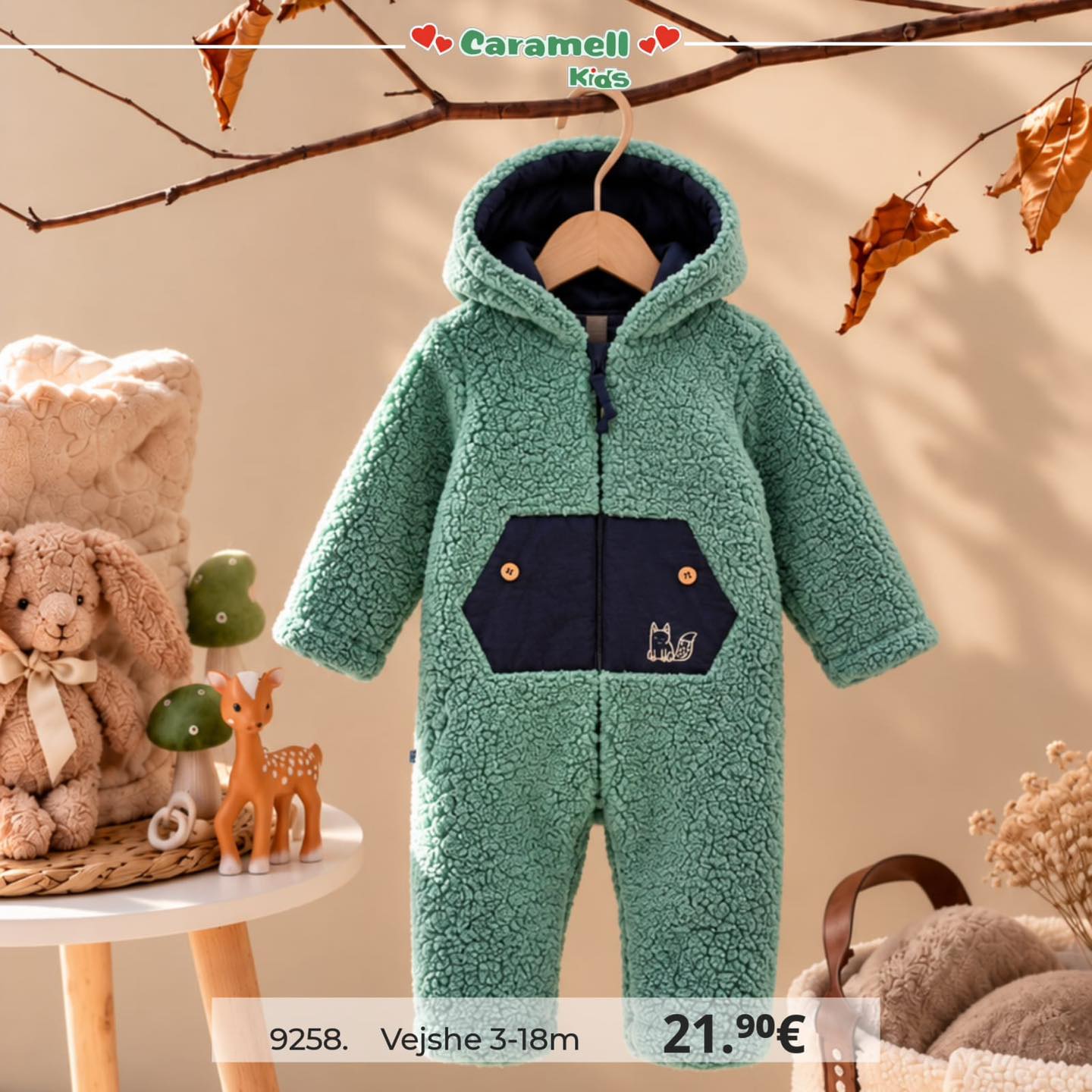 Kombinezon kafe pelushi për bebe 3-18 muaj – Caramell Kids (2)
