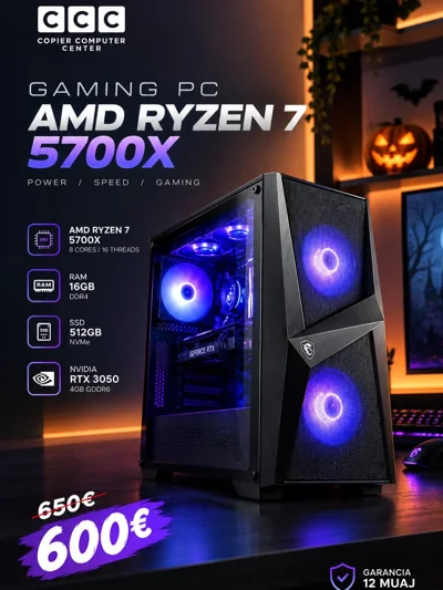 PC gaming AMD Ryzen 7 5700X me RTX 3050