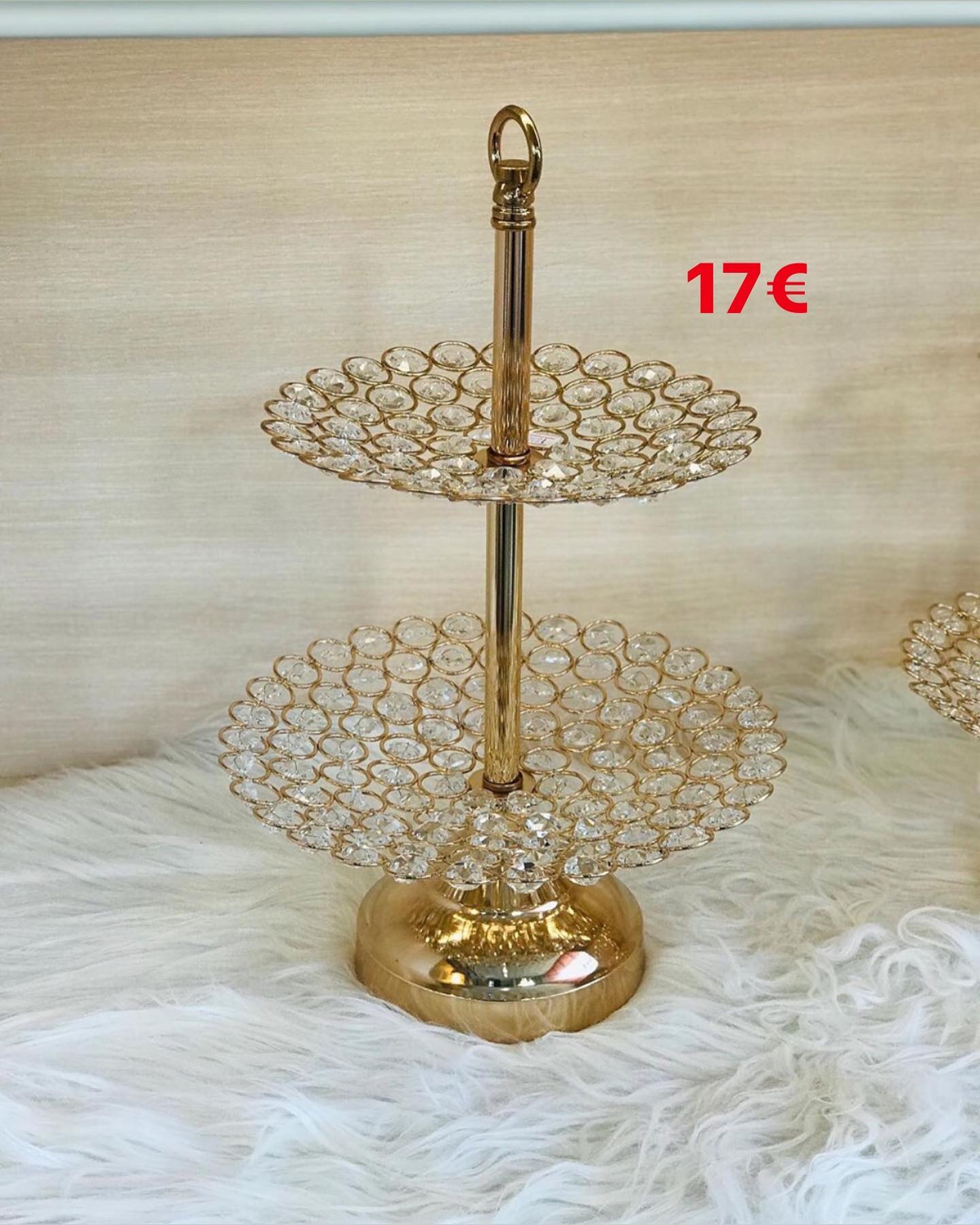 Mbajtëse ëmbëlsirash dykatëshe ari me kristale – Dekore për Shtëpi 🛋🛍