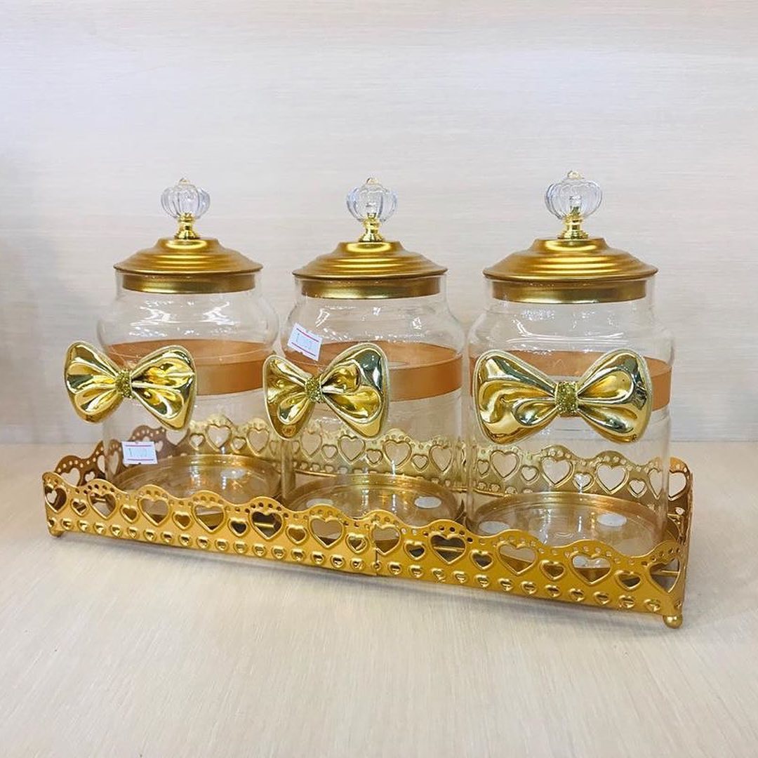 Set 3 kavanoza qelqi me tabaka ari – Dekore për Shtëpi 🛋🛍