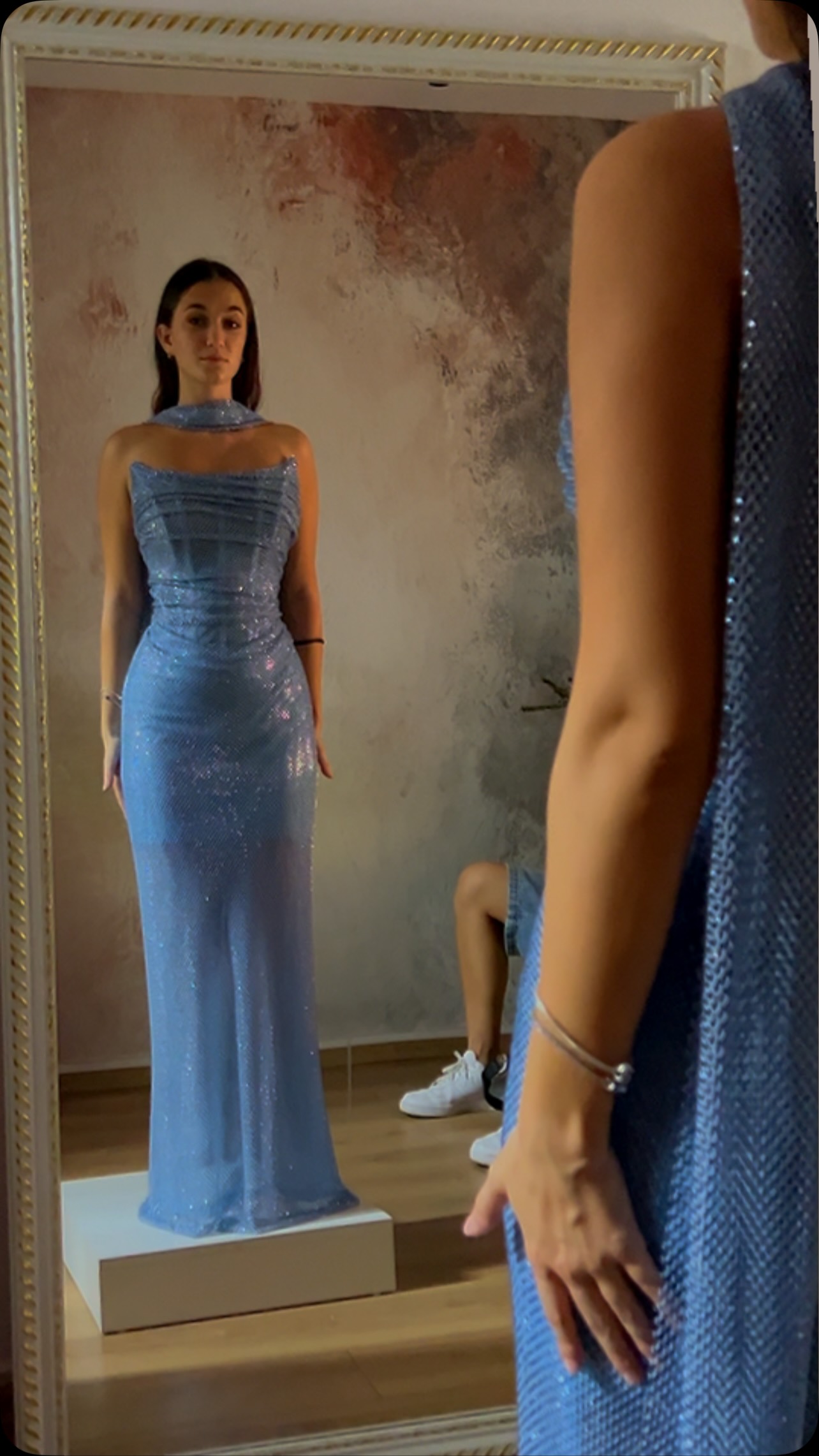 Fustan blu mbrëmjeje me qira – Dhurata Atelier