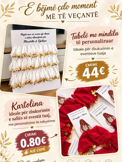 Tabelë dhe kartolina me mindila të personalizuara