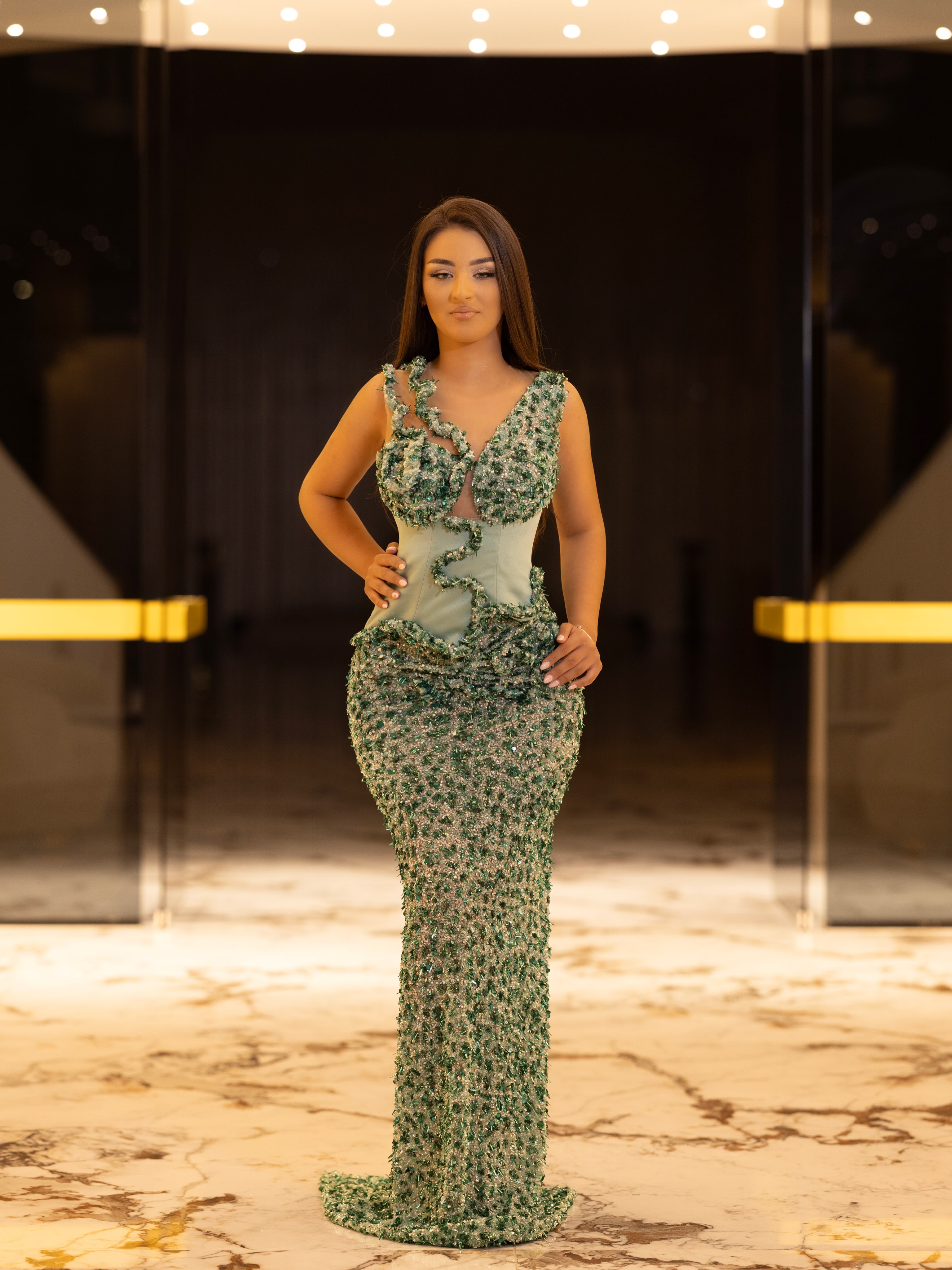 Fustan i gjatë jeshil me gurë – Ditafashion__official