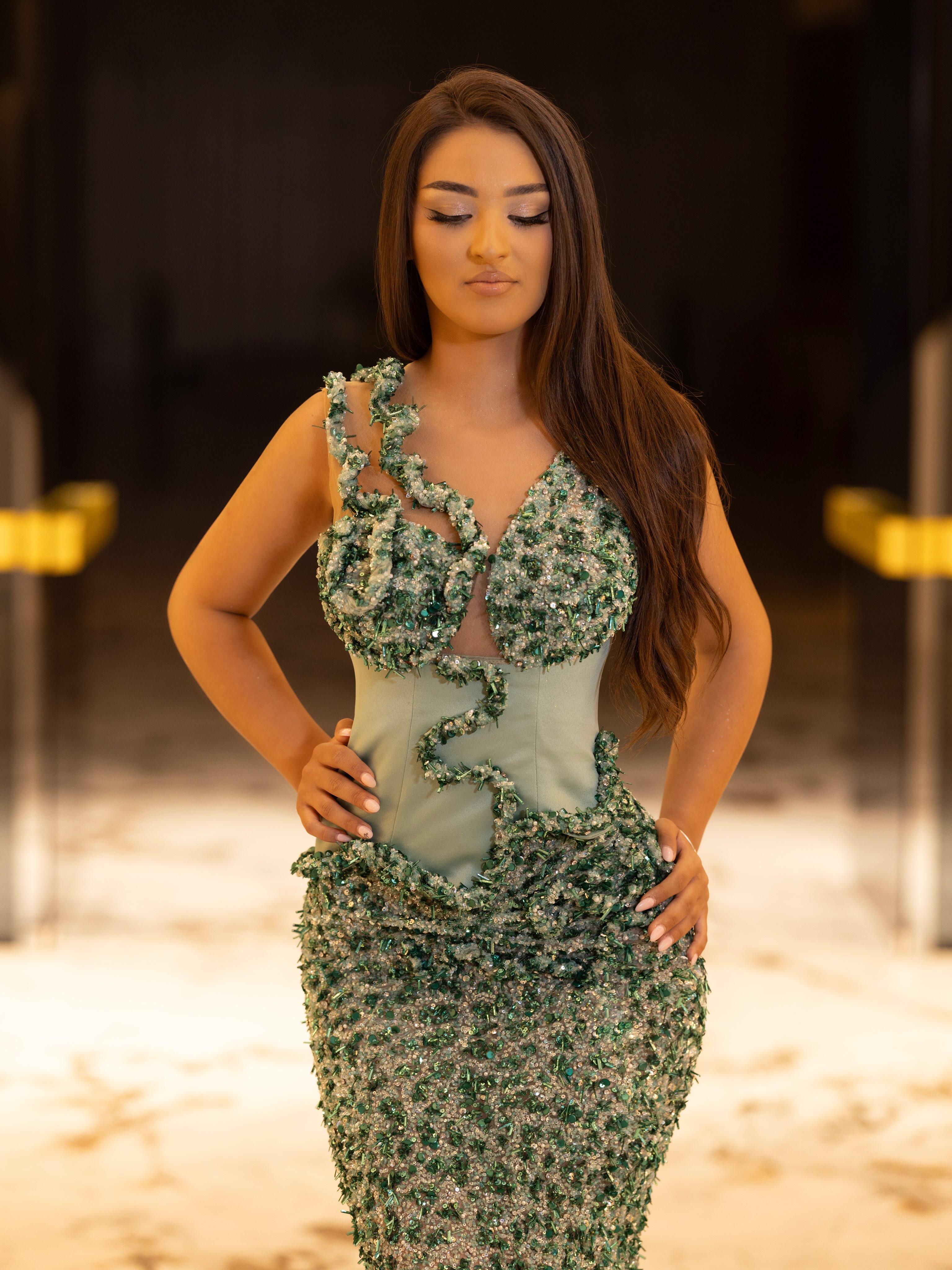 Fustan i gjatë jeshil me gurë – Ditafashion__official (2)