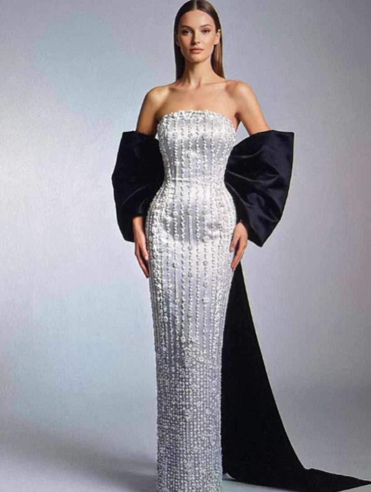 Fustan argjendi me mëngë të zeza fryrë – DITA FASHION (2)