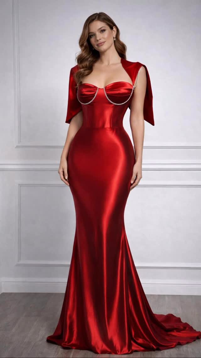 Fustan sateni i kuq me kep – DITA FASHION