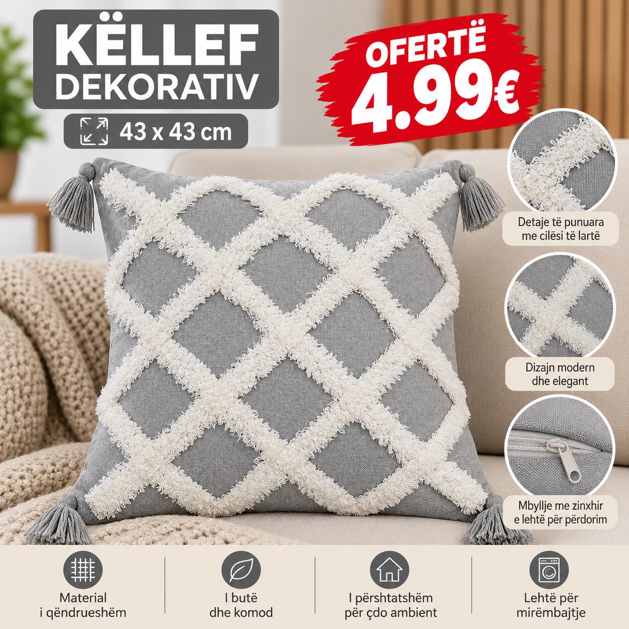 Këllëf jastëku dekorativ 43x43 cm – DOMI HOME (2)