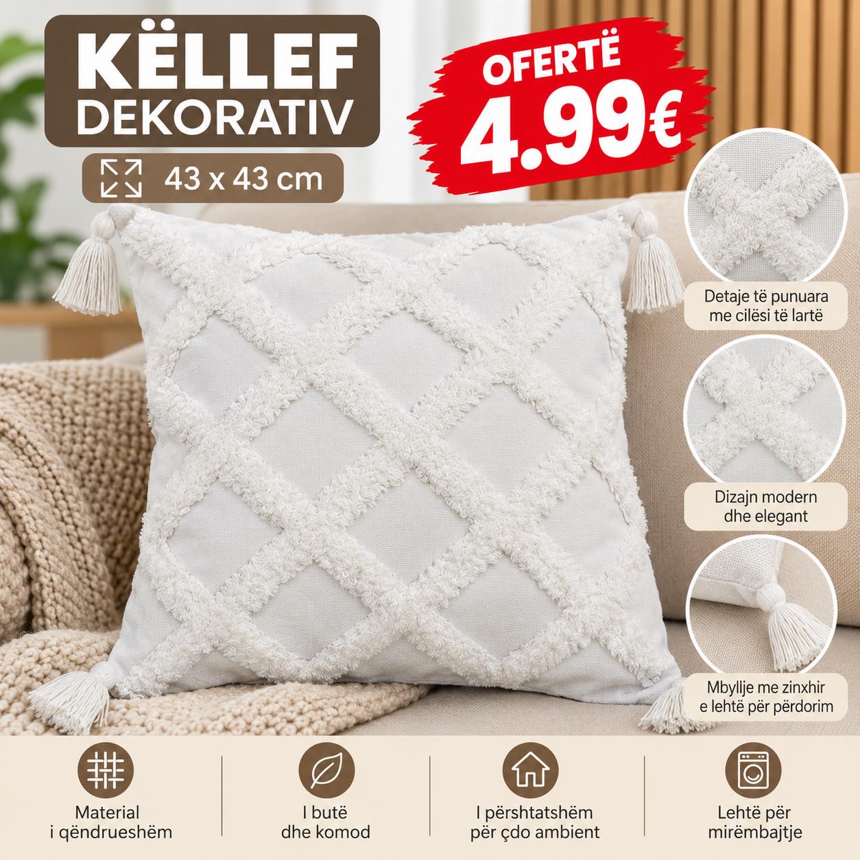 Këllëf jastëku dekorativ 43x43 cm – DOMI HOME (3)