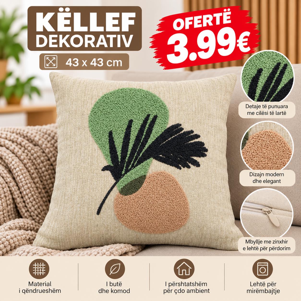 Këllëf jastëku dekorativ 43x43 cm – DOMI HOME (2)