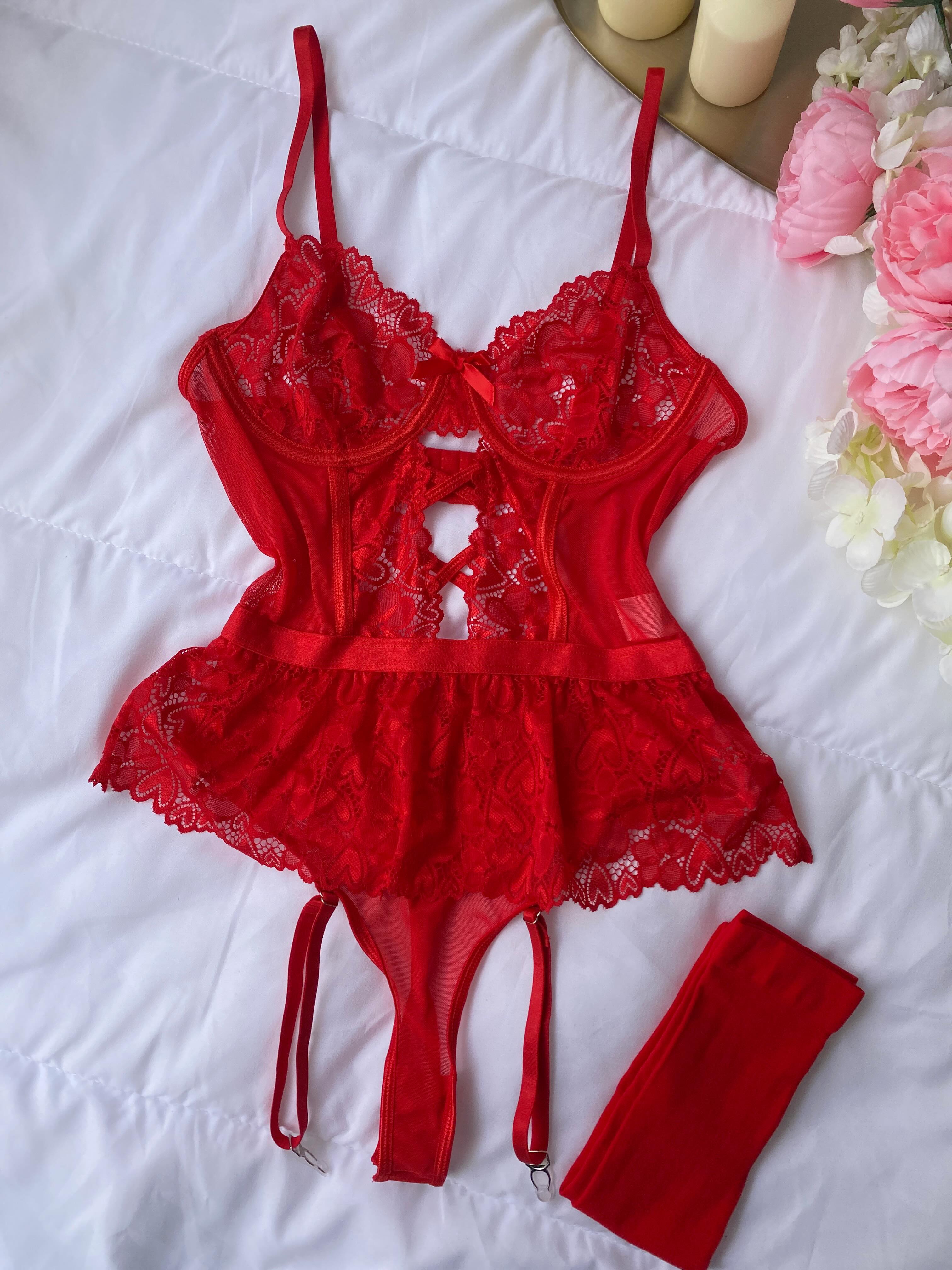 Body i kuq me dantella dhe rripa – Dream Lingerie