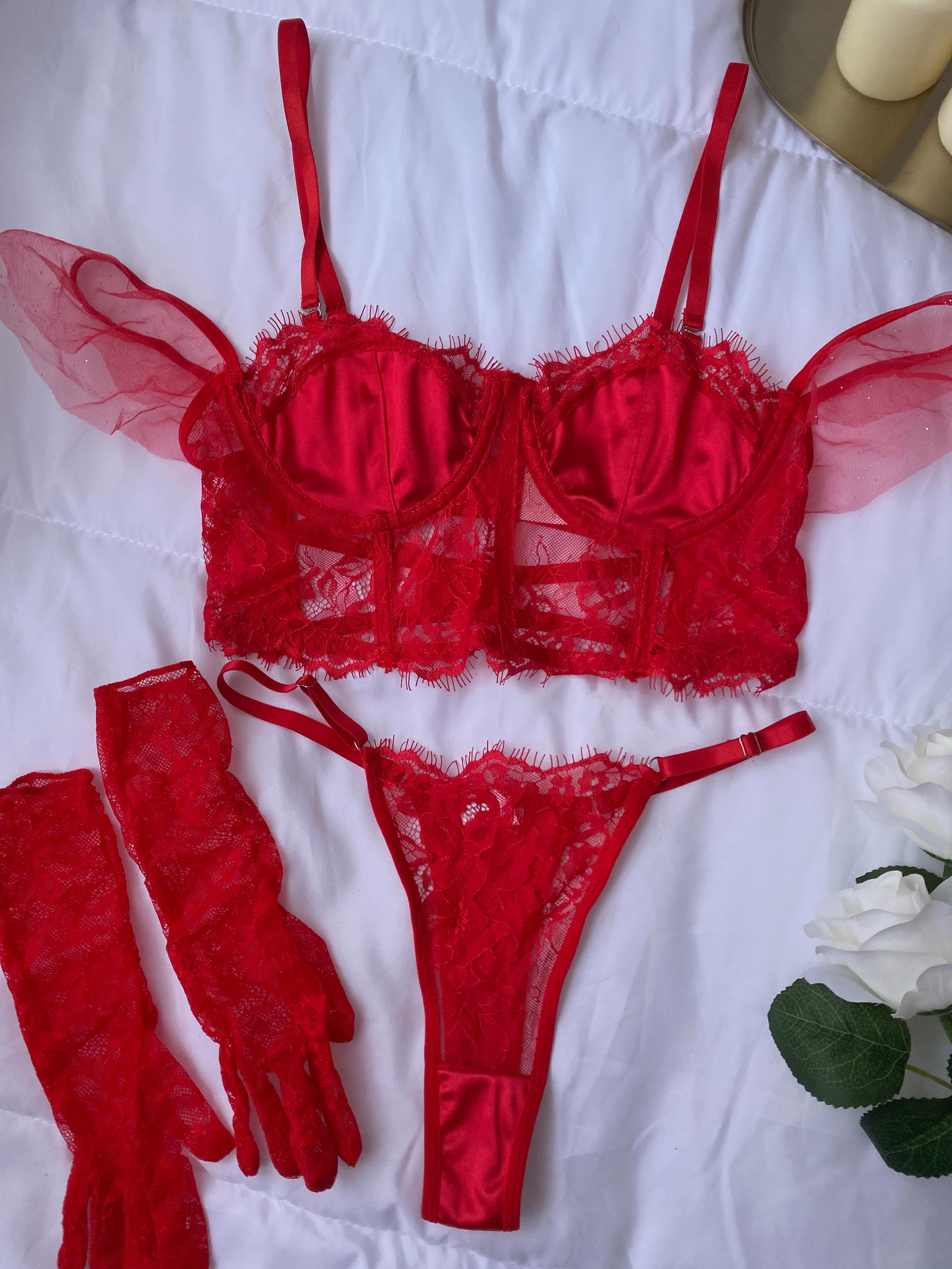 Set i kuq të brendshme me dantella dhe doreza – Dream Lingerie