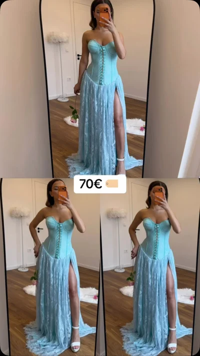 Fustan i gjatë blu e çelët me korset