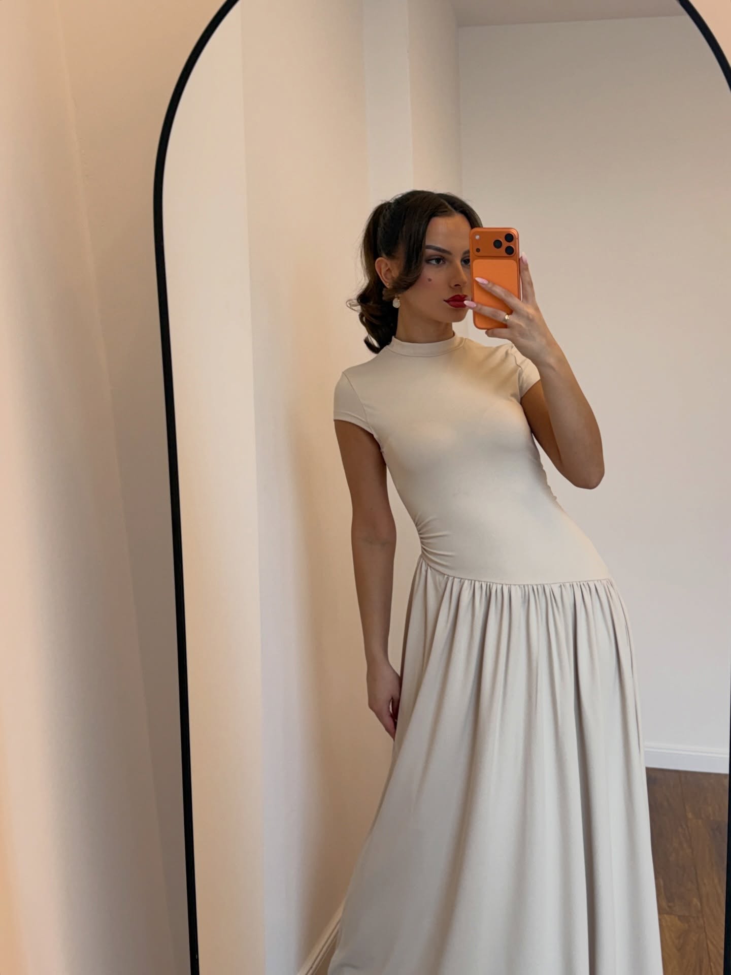 Fustan maksi krem me fund me pala, XS-M – NILA DRESSES (2)