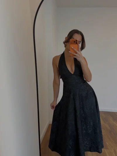Fustan i zi midi me jakë halter, XS-L
