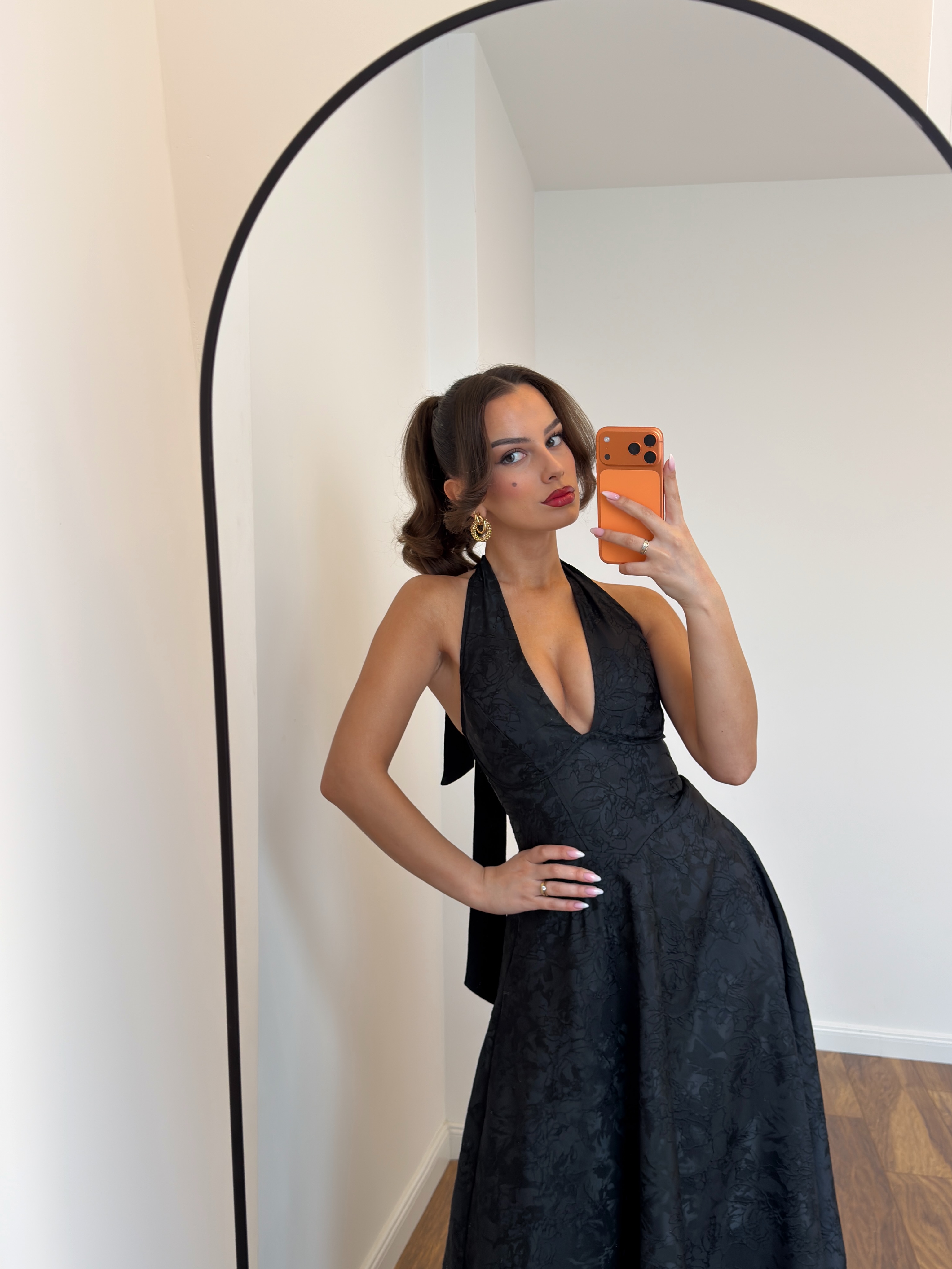 Fustan i zi midi me jakë halter, XS-L – NILA DRESSES (3)