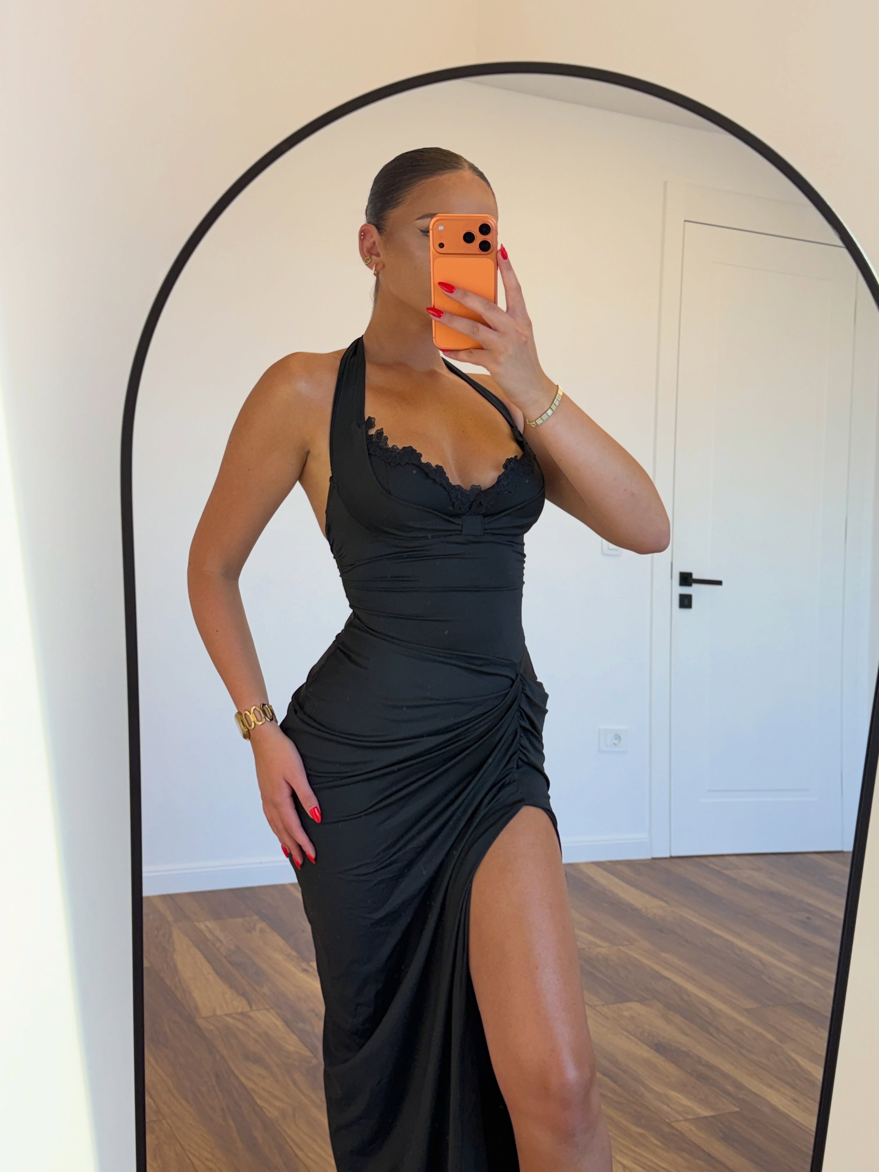 Fustan i zi me dantellë në dekolte, XS-L – NILA DRESSES (3)