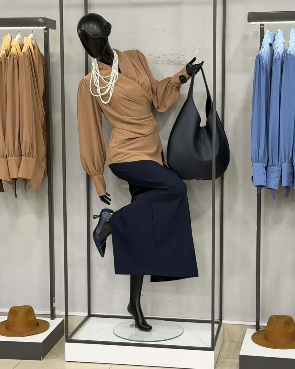 Këmishë blu dhe fund bordo midi – Drini Fashion (2)