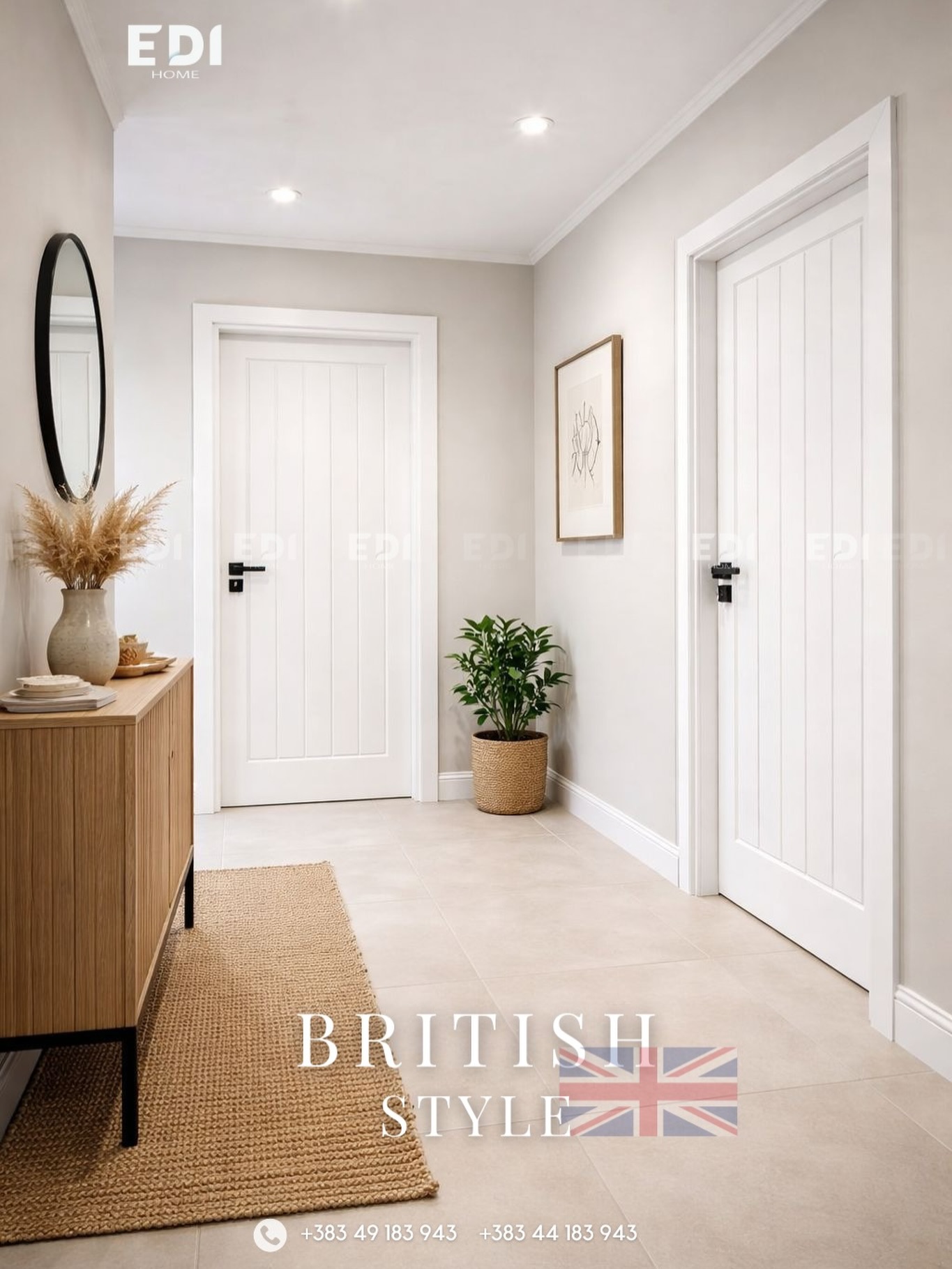 Derë e brendshme e bardhë British Style – Dyer te brendshme & Laminat