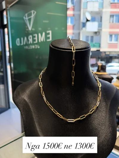 Set ari 14 karat zinxhir me hallka drejtkëndore