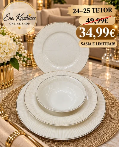 Set pjatash porcelani të bardha me vija
