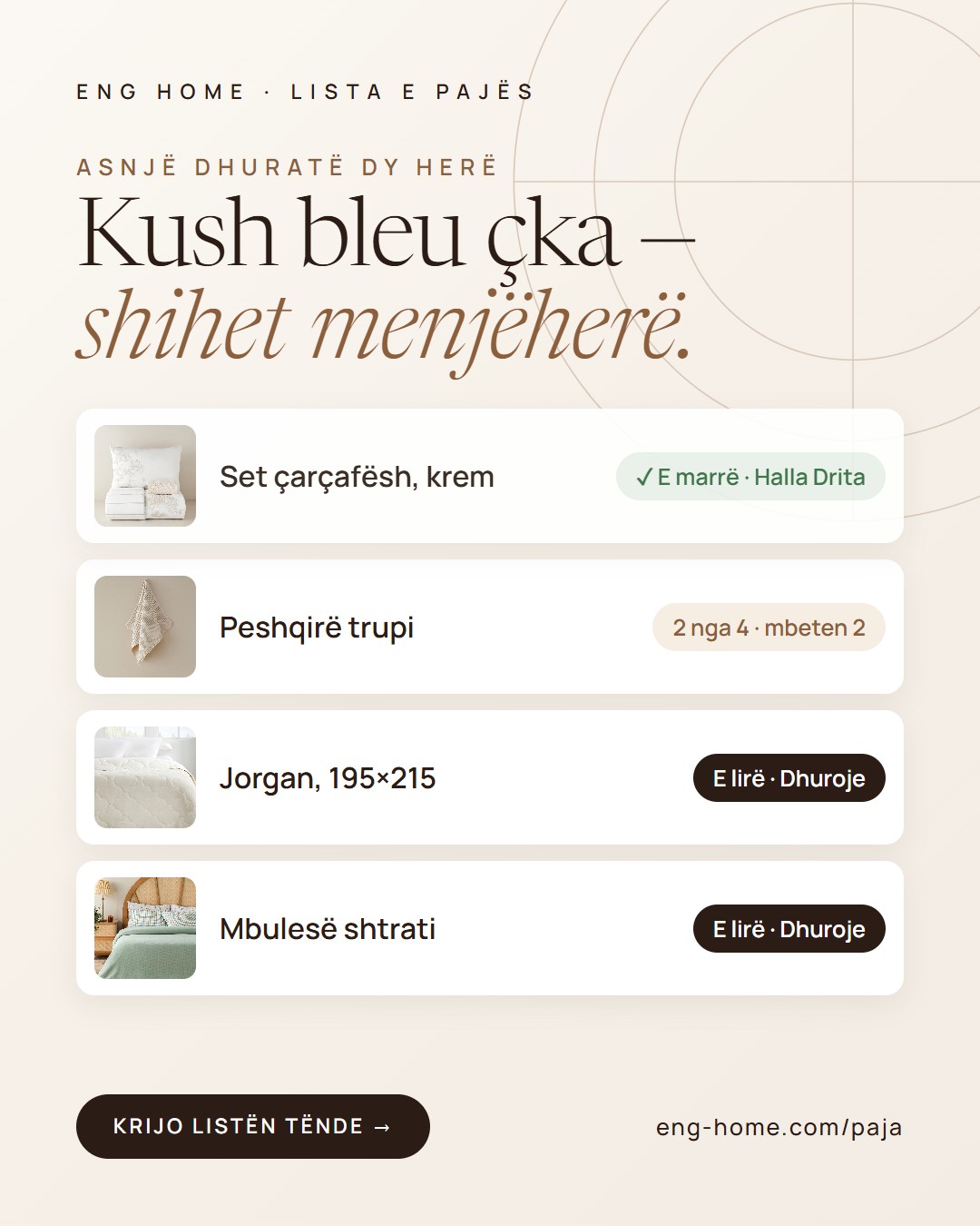 Lista e pajës online për dasmë – Eng Home (3)