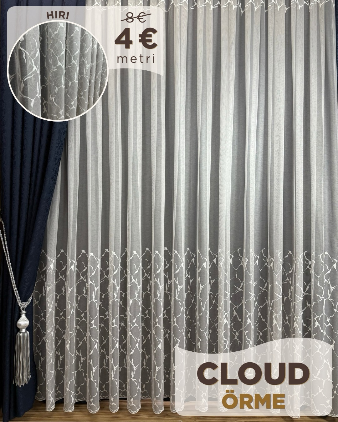 Perde e thurur Cloud e bardhë me motive – ERA HOME - PERDE