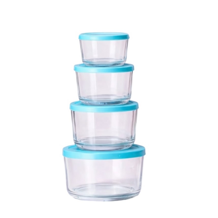 Set enësh qelqi për ushqim me kapak blu – ERA SHOP