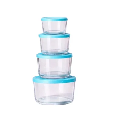Set enësh qelqi për ushqim me kapak blu
