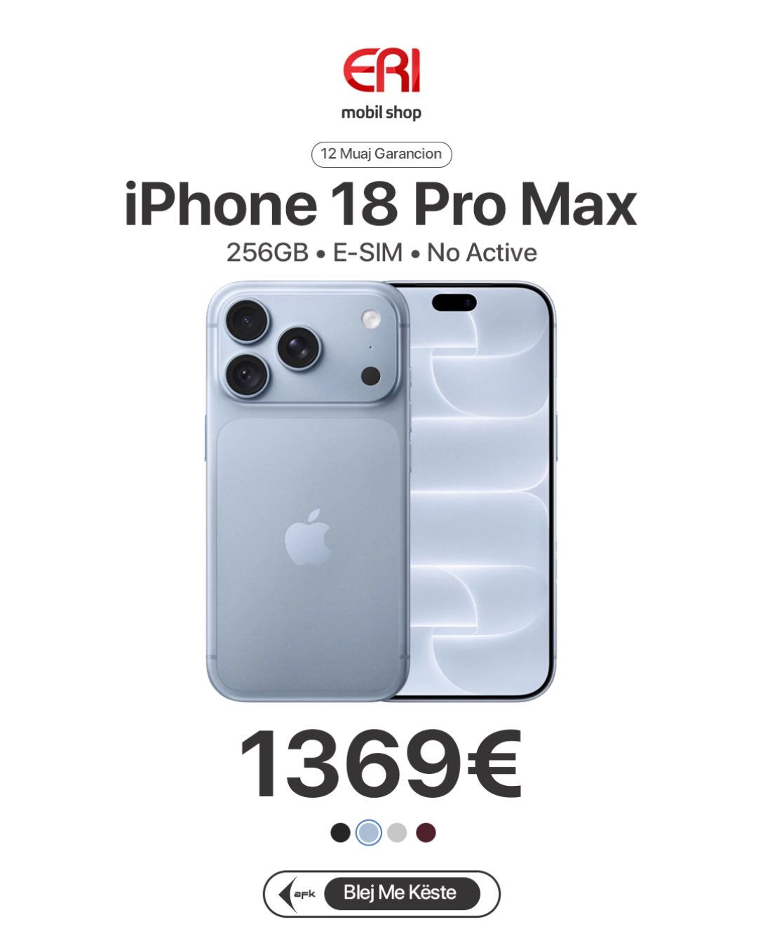 iPhone 18 Pro Max 256GB blu i çelët – erimobilshop