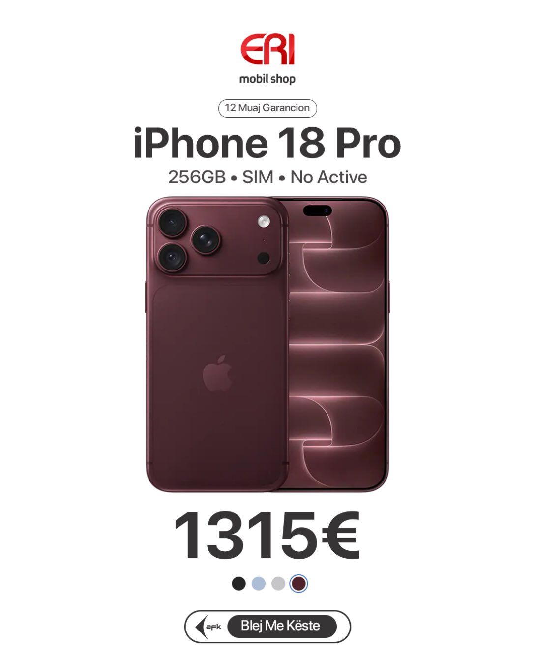 iPhone 18 Pro 256GB ngjyrë vishnje me SIM – erimobilshop
