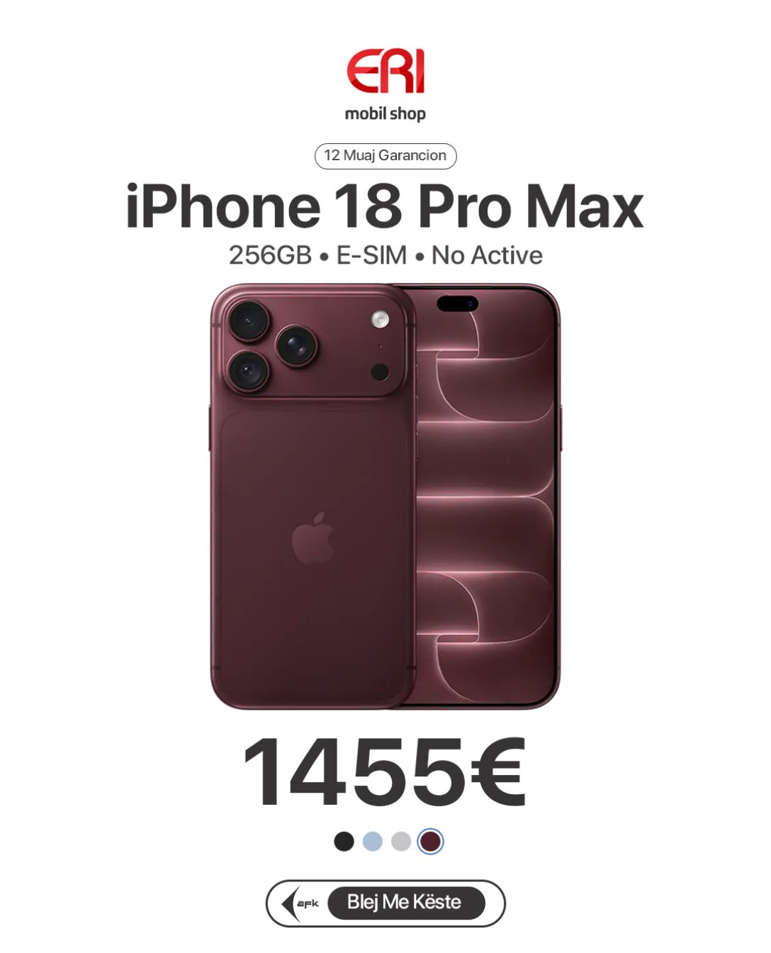 iPhone 18 Pro Max 256GB ngjyrë vishnje – erimobilshop