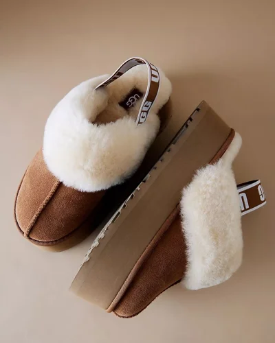 Papuçe UGG me platformë dhe gëzof