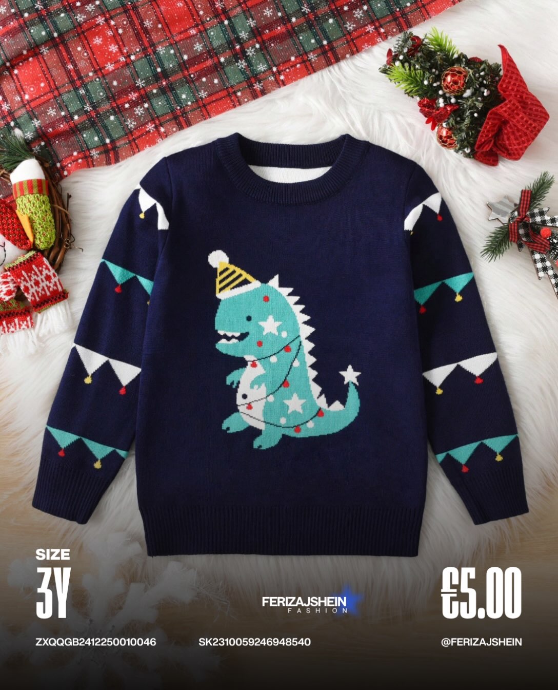 Pulover blu për fëmijë me dinosaur – SHEIN Ferizaj