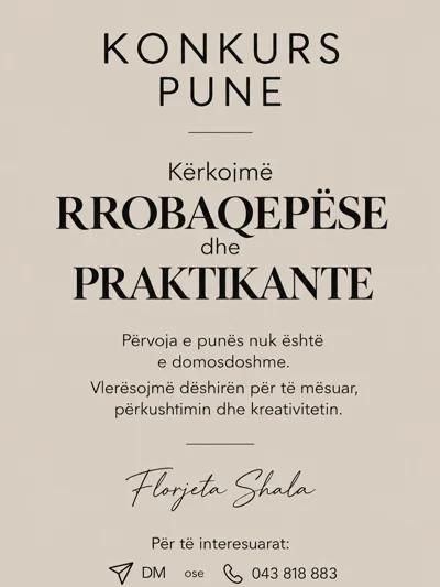 Konkurs pune për rrobaqepëse dhe praktikante