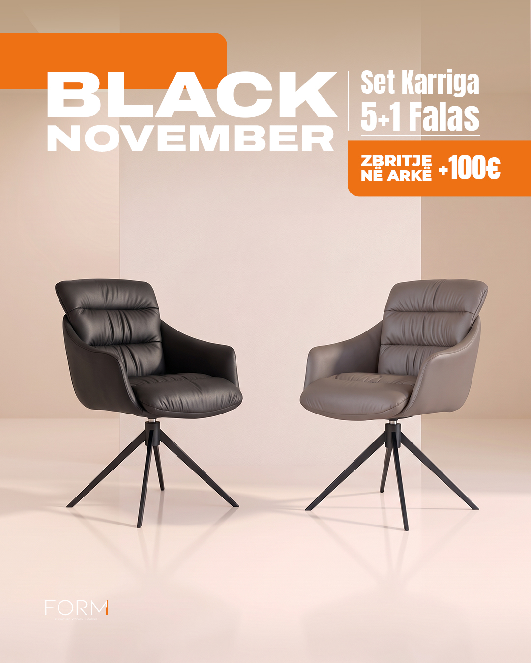 Karrige ngrënieje të zeza dhe gri me krahë – Form Studio