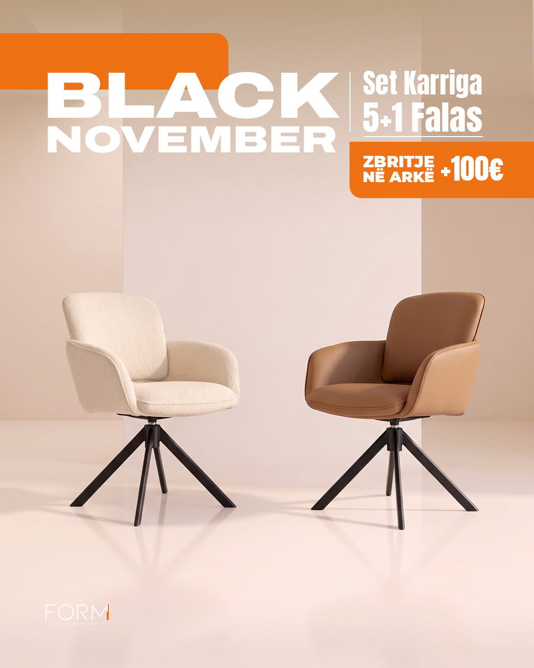 Karrige ngrënieje rrotulluese bezhë dhe kafe – Form Studio