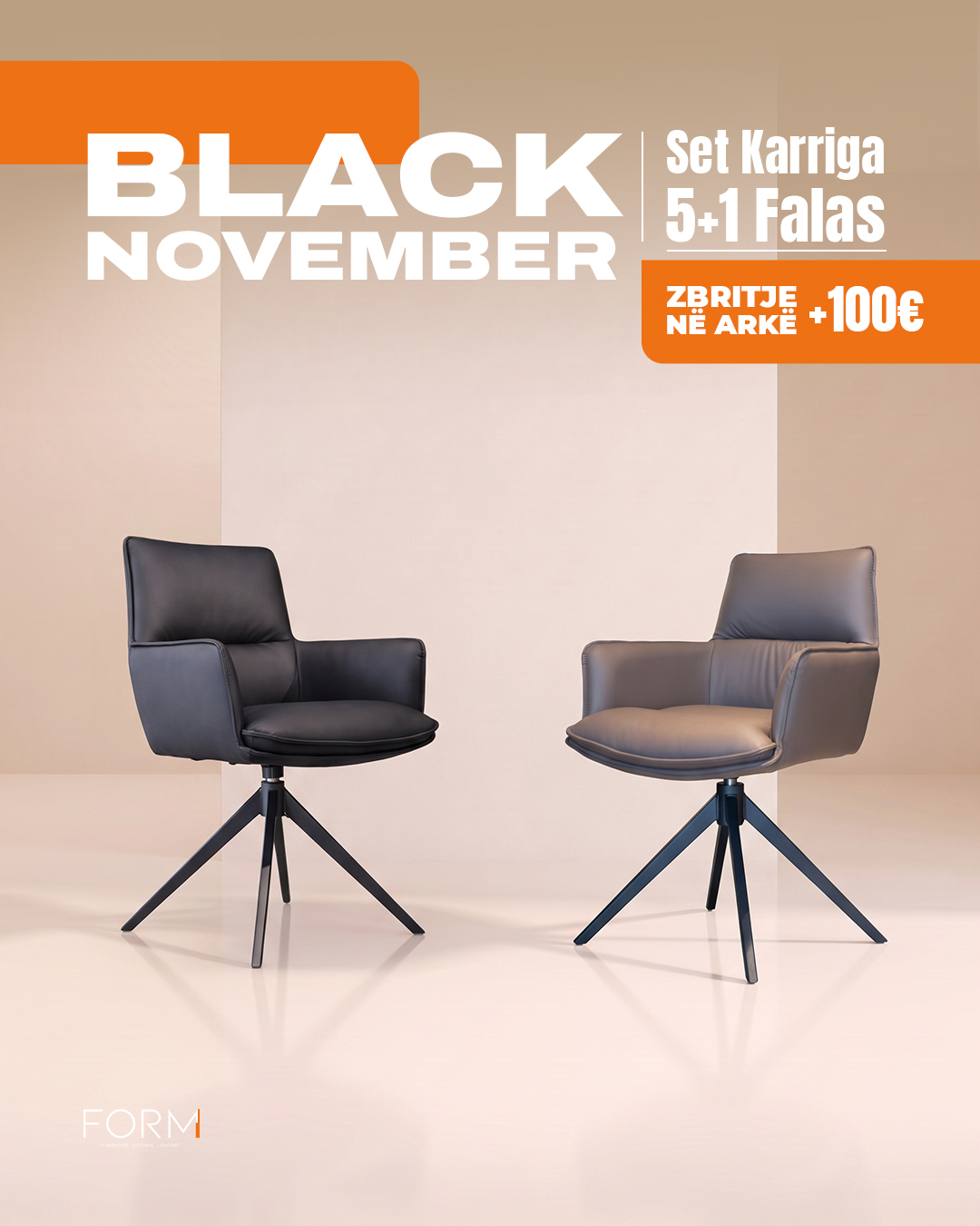 Karrige ngrënieje rrotulluese bezhë dhe kafe – Form Studio (2)