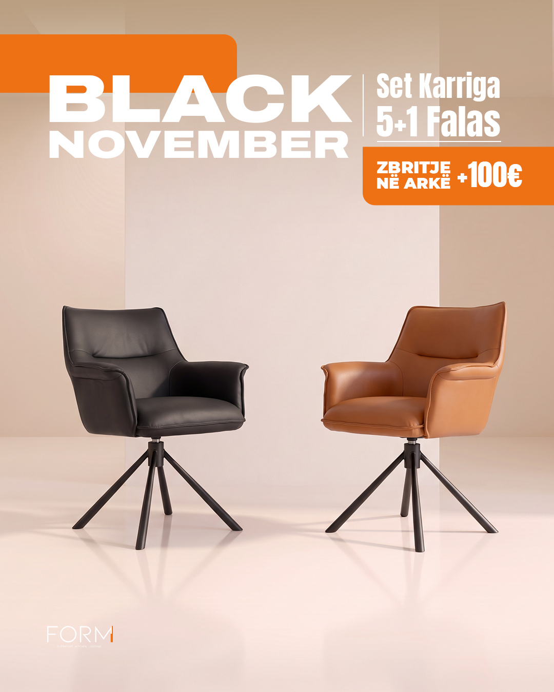 Karrige ngrënieje rrotulluese bezhë dhe kafe – Form Studio (4)