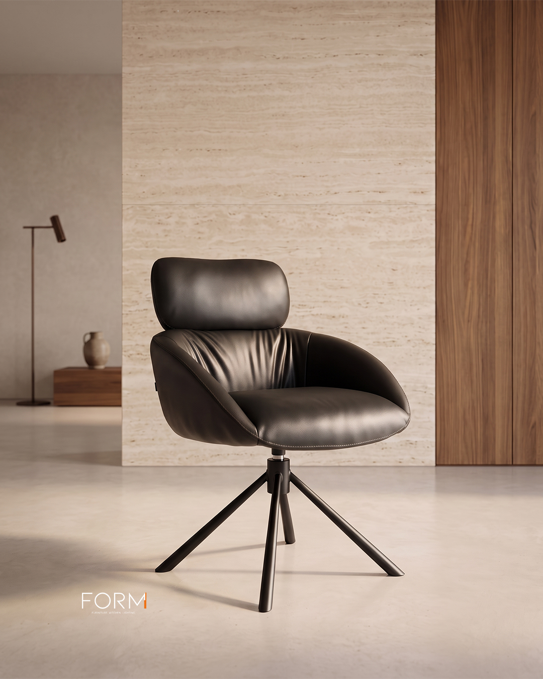 Karrige Arden lëkure kafe me mbështetëse koke – Form Studio (4)