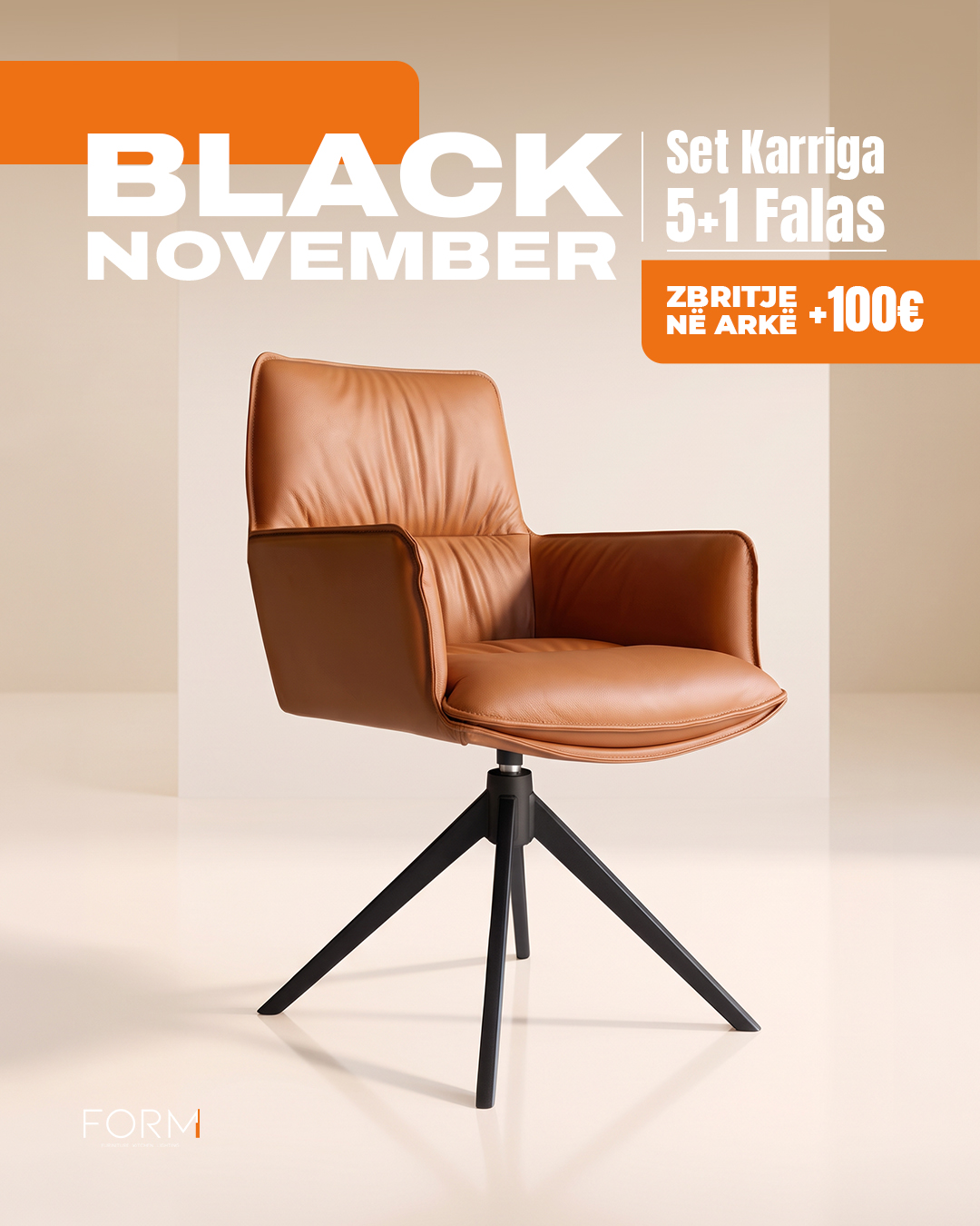 Karrige ngrënieje lëkure kafe me këmbë metalike – Form Studio