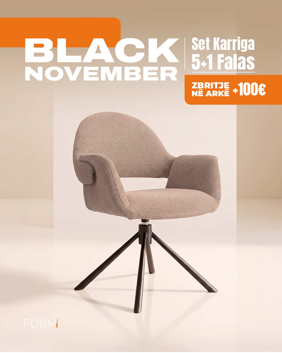 Karrige ngrënieje lëkure kafe me këmbë metalike – Form Studio (2)