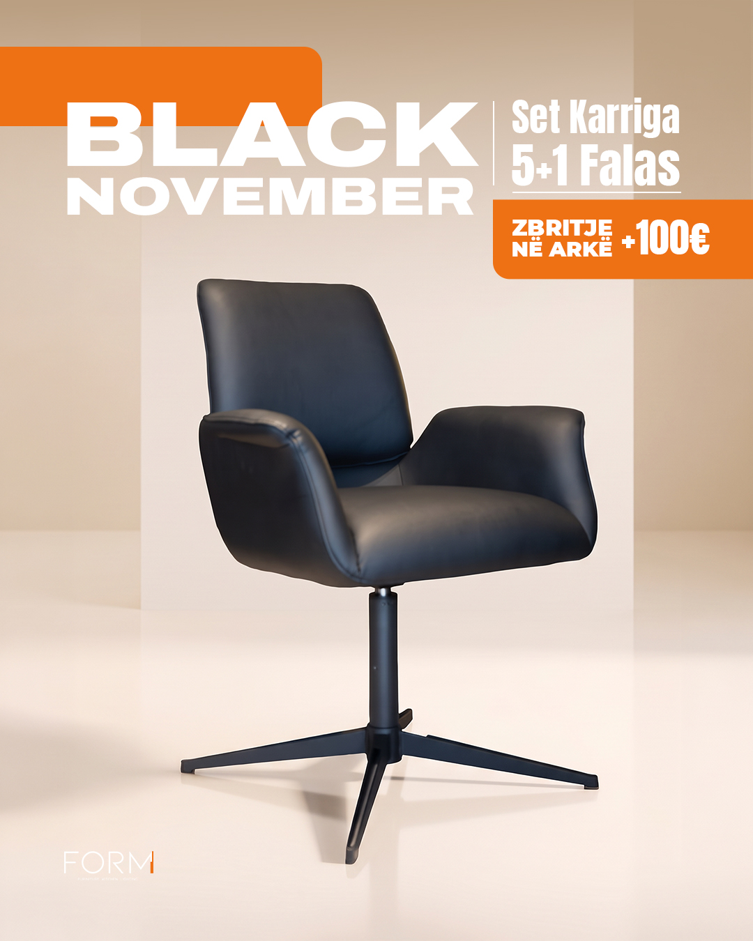 Karrige ngrënieje lëkure kafe me këmbë metalike – Form Studio (3)