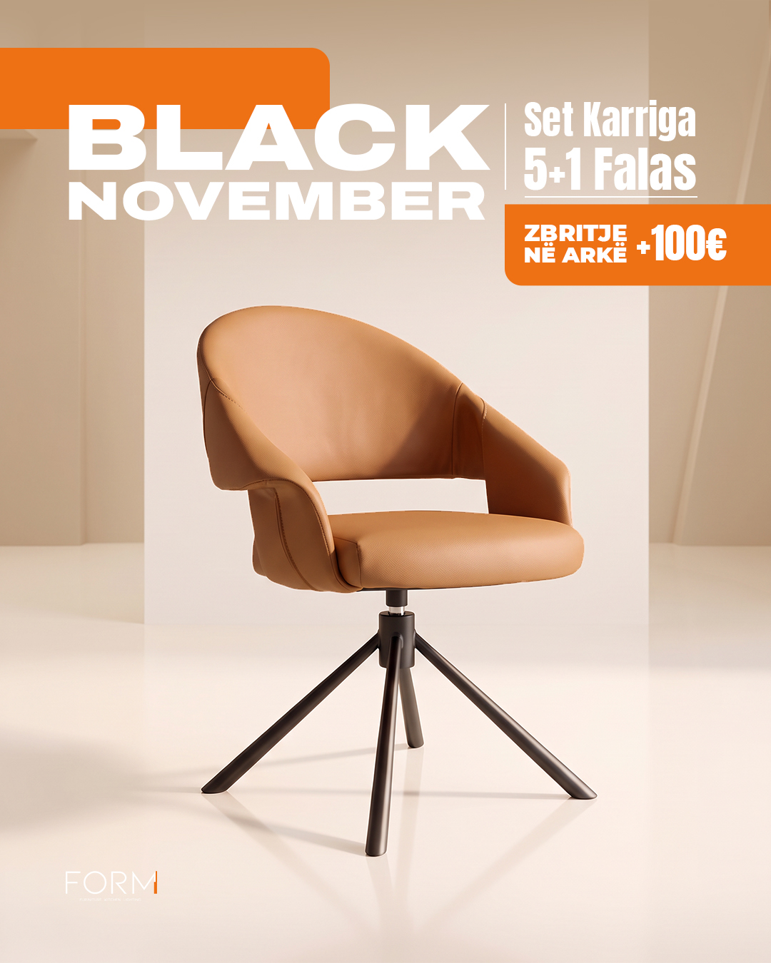 Karrige ngrënieje lëkure kafe me këmbë metalike – Form Studio (4)