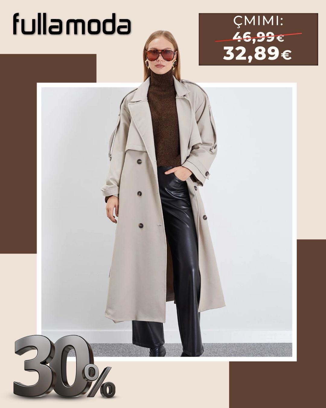 Pallto trench e gjatë bezhë për femra – Fulla Moda Kosova