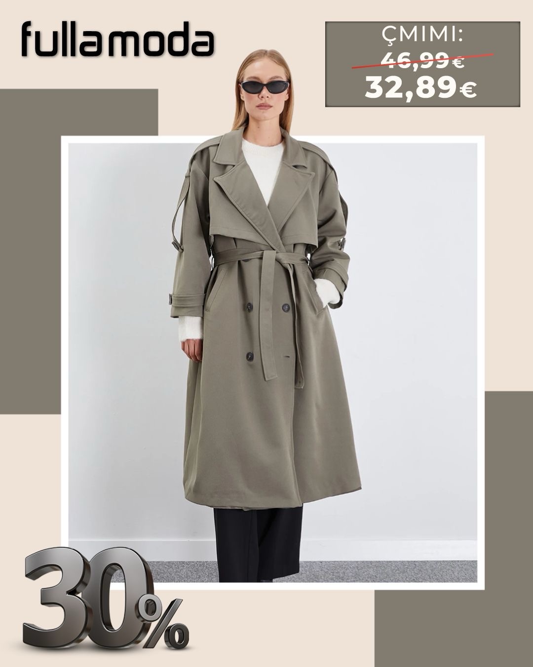 Pallto trench e gjatë bezhë për femra – Fulla Moda Kosova (4)