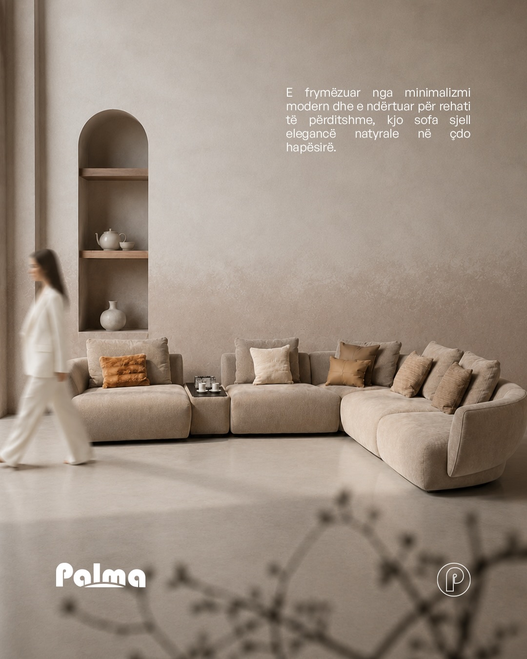 Divan këndor bezhë me jastëkë – Palma Mobilje (3)