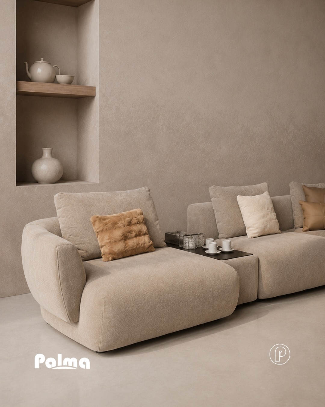Divan këndor bezhë me jastëkë – Palma Mobilje (4)