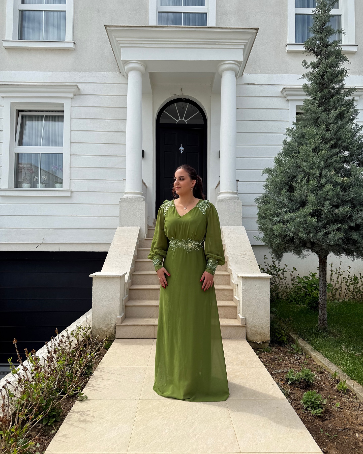 Fustan jeshil me mëngë të gjata, masa 3XL-4XL – Rreze - Fustana me qera