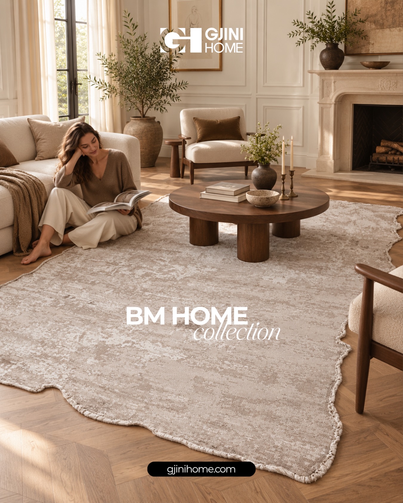 Qilim BM Home bezhë me formë organike – Gjini Carpet and Home