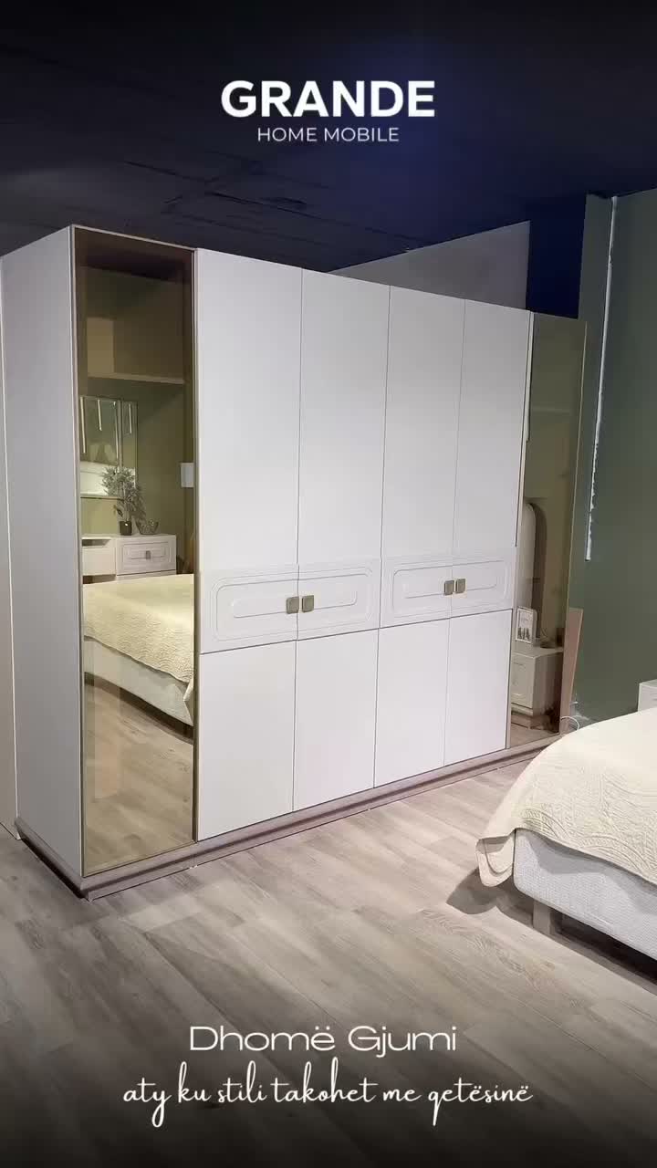 Dhomë gjumi me dollap të bardhë me pasqyrë – Grande Home Mobile